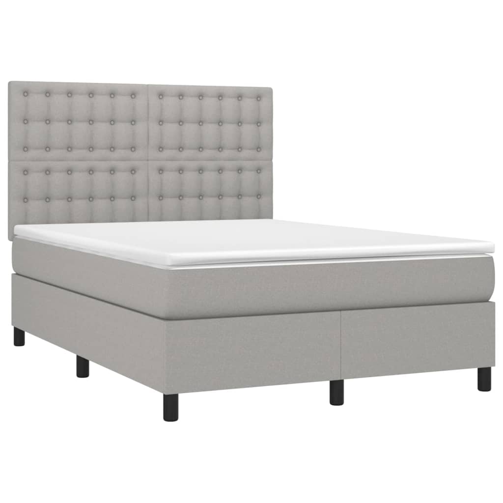 Boxspringbett mit Matratze & LED Hellgrau 140x200 cm Stoff