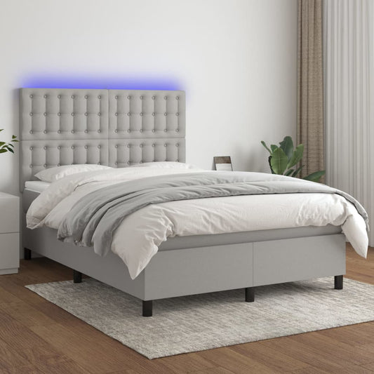 Boxspringbett mit Matratze & LED Hellgrau 140x200 cm Stoff