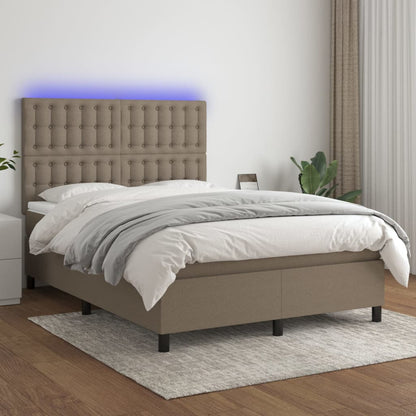 Boxspringbett mit Matratze & LED Taupe 140x200 cm Stoff