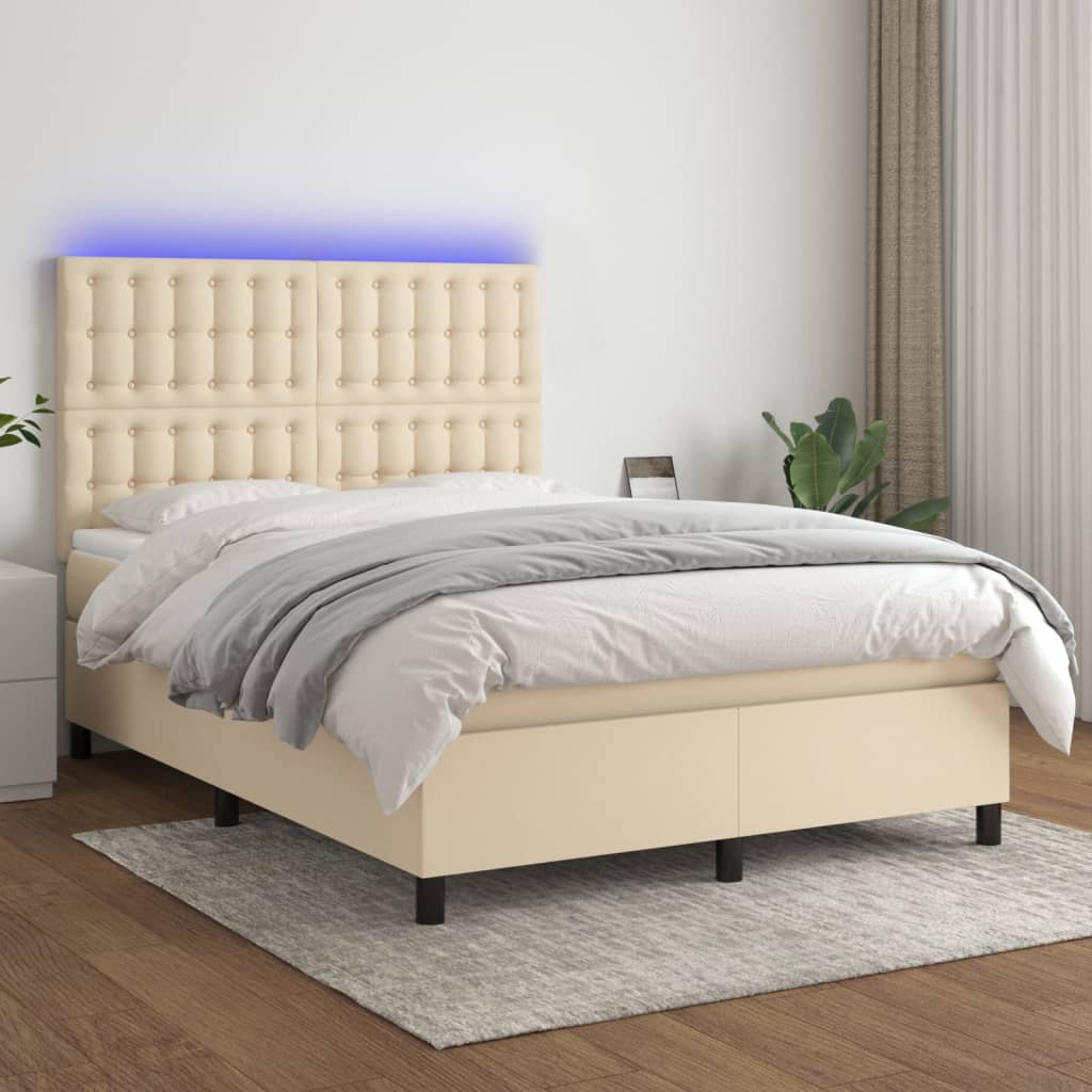 Boxspringbett mit Matratze & LED Creme 140x200 cm Stoff