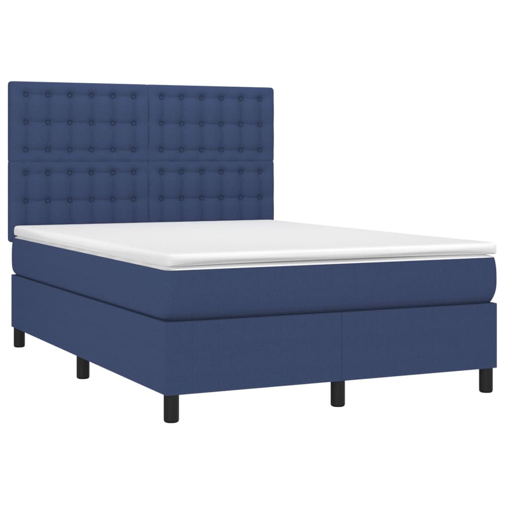 Boxspringbett mit Matratze & LED Blau 140x200 cm Stoff