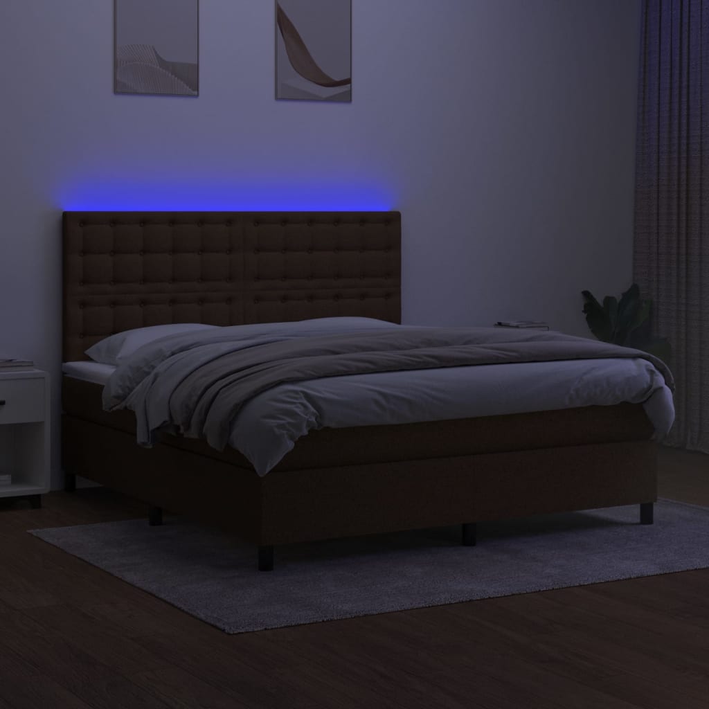 Boxspringbett mit Matratze & LED Dunkelbraun 160x200 cm Stoff