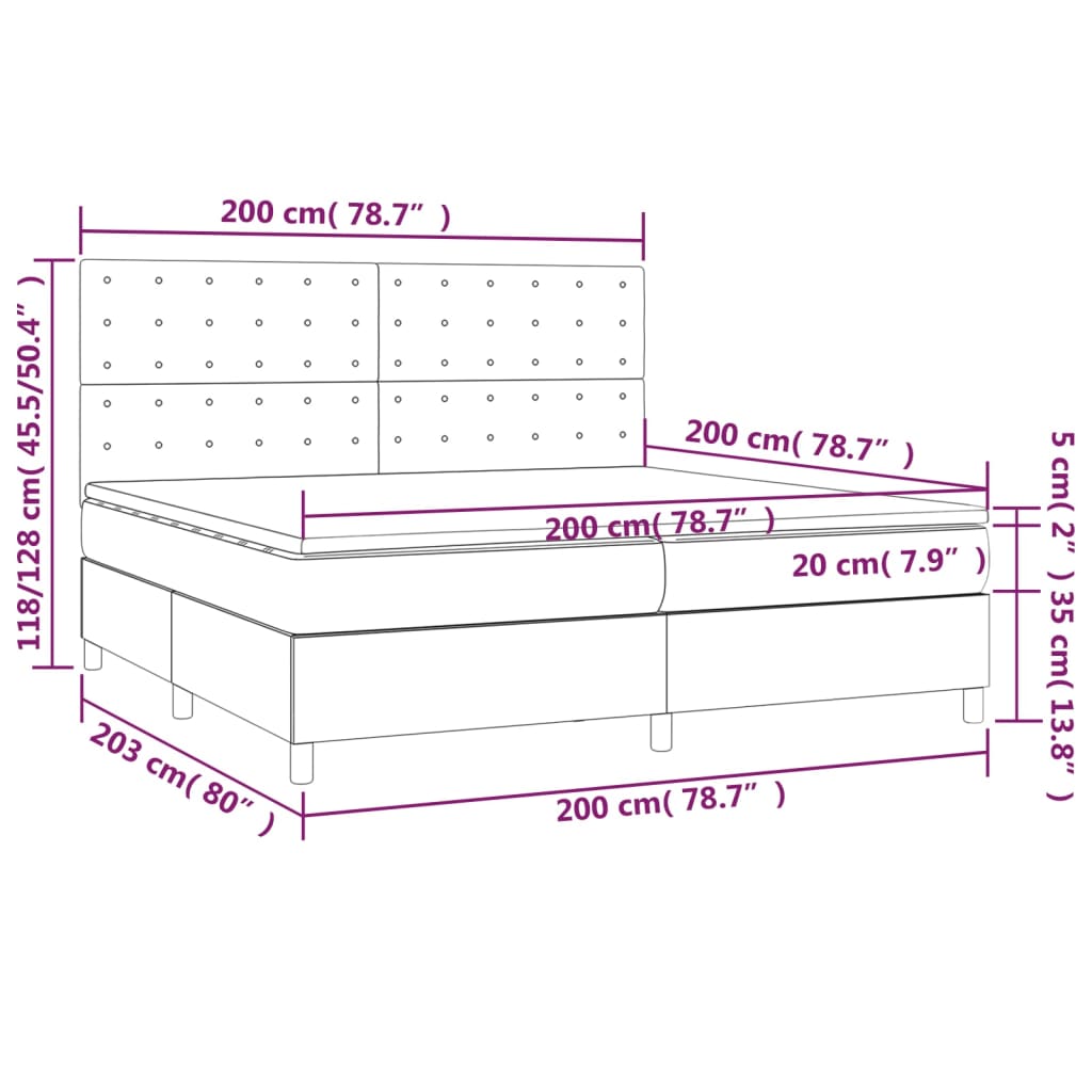 Boxspringbett mit Matratze & LED Hellgrau 200x200 cm Stoff