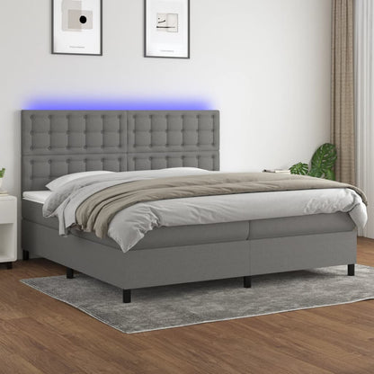 Boxspringbett mit Matratze & LED Dunkelgrau 200x200 cm Stoff