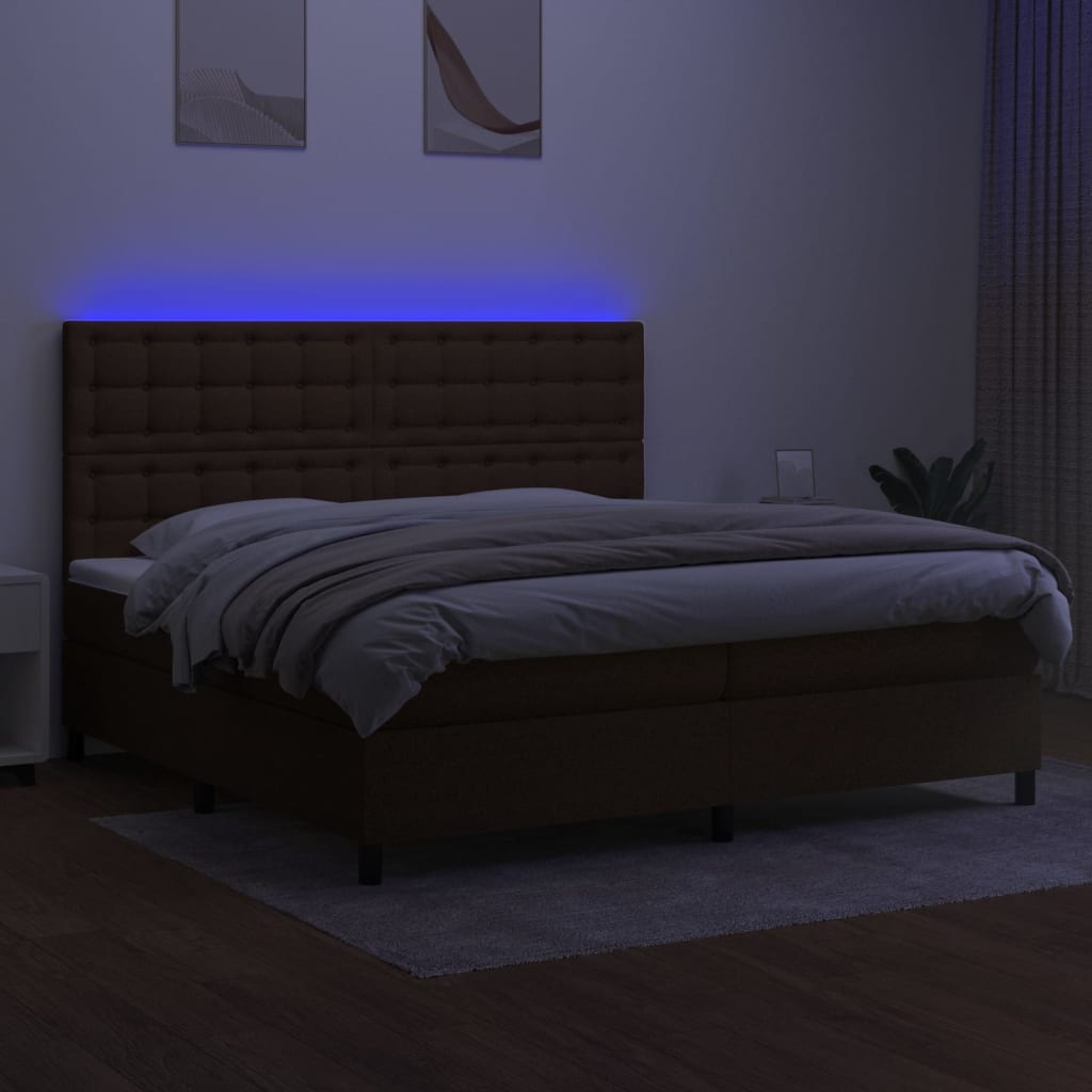 Boxspringbett mit Matratze & LED Dunkelbraun 200x200 cm Stoff