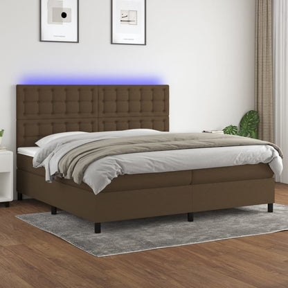 Boxspringbett mit Matratze & LED Dunkelbraun 200x200 cm Stoff