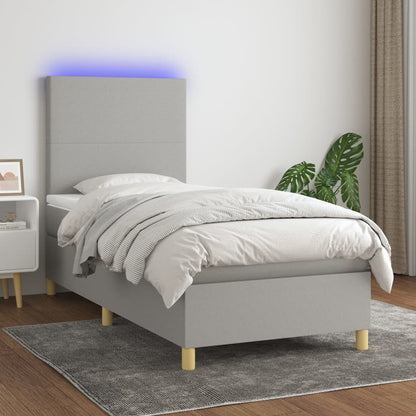 Boxspringbett mit Matratze & LED Hellgrau 90x200 cm Stoff