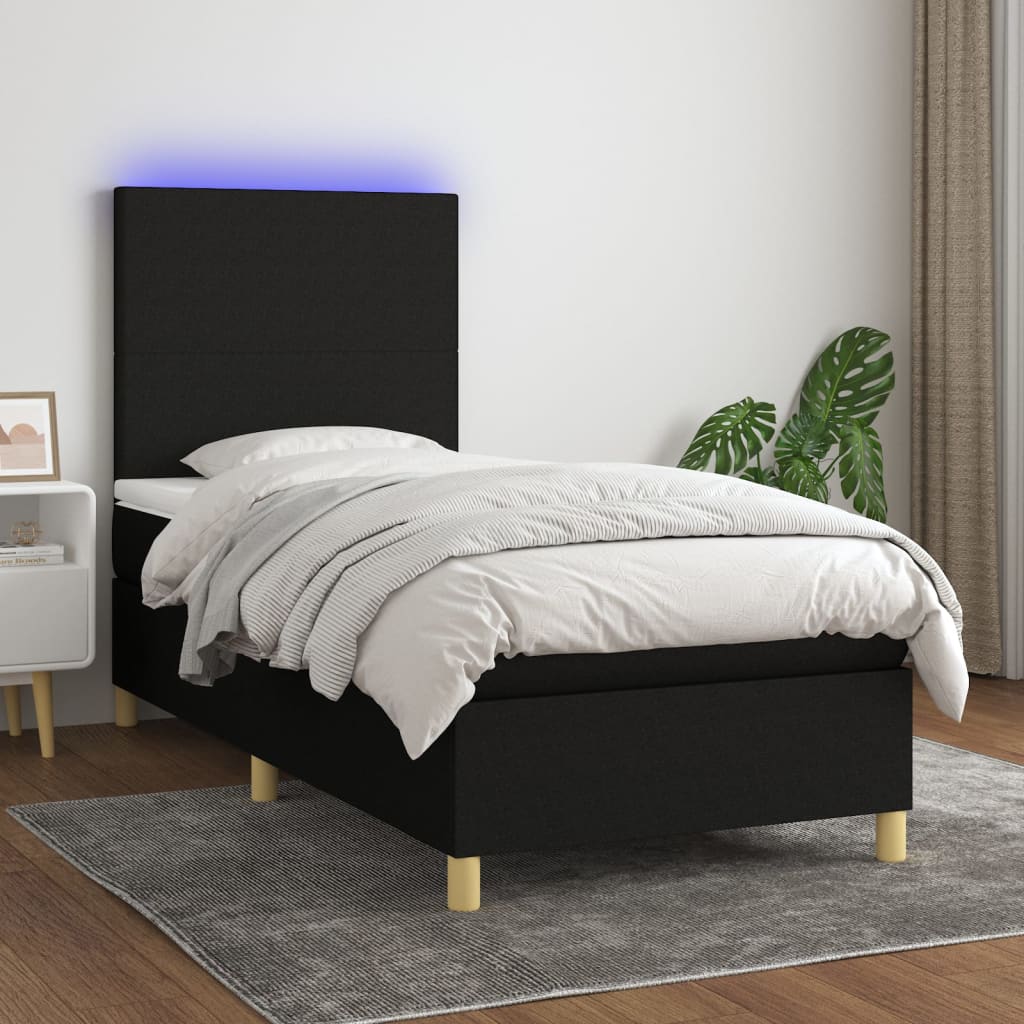 Boxspringbett mit Matratze & LED Schwarz 90x200 cm Stoff