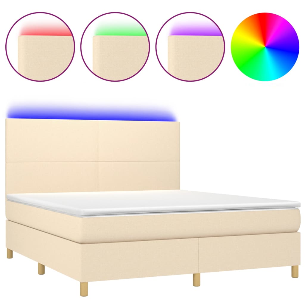 Boxspringbett mit Matratze & LED Creme 160x200 cm Stoff