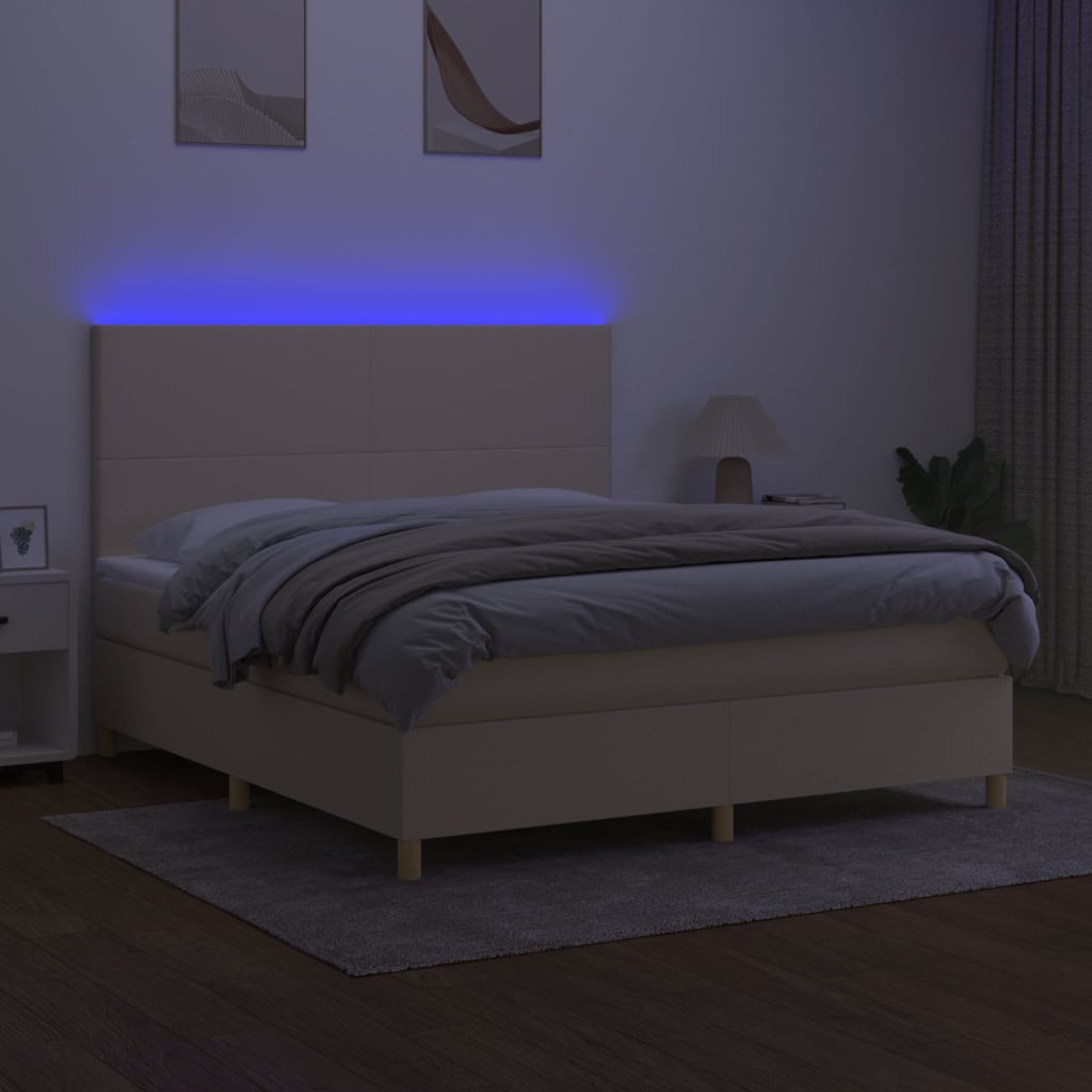 Boxspringbett mit Matratze & LED Creme 160x200 cm Stoff