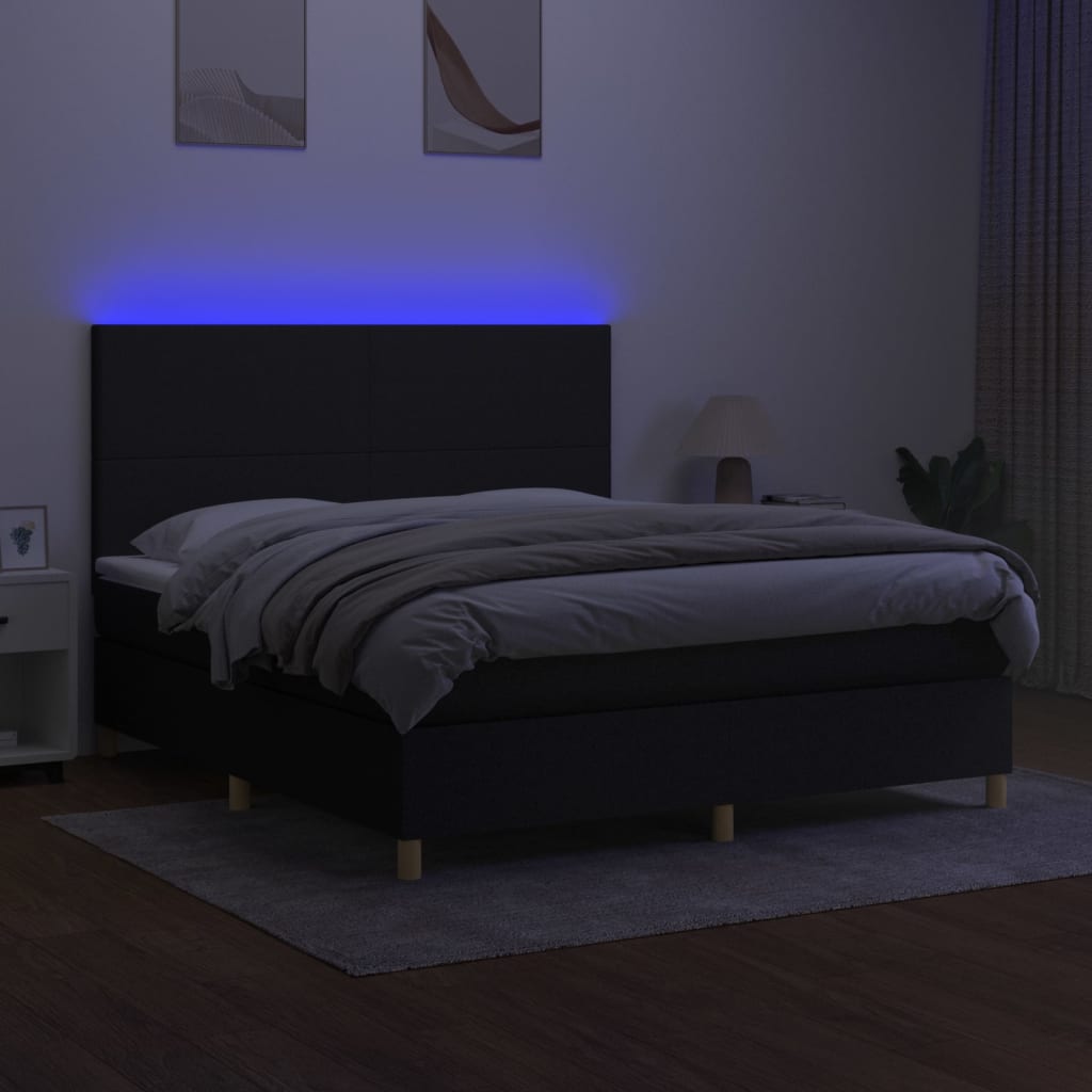 Boxspringbett mit Matratze & LED Schwarz 180x200 cm Stoff