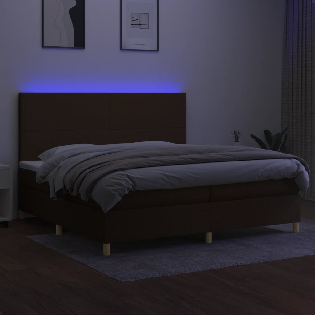 Boxspringbett mit Matratze & LED Dunkelbraun 200x200 cm Stoff