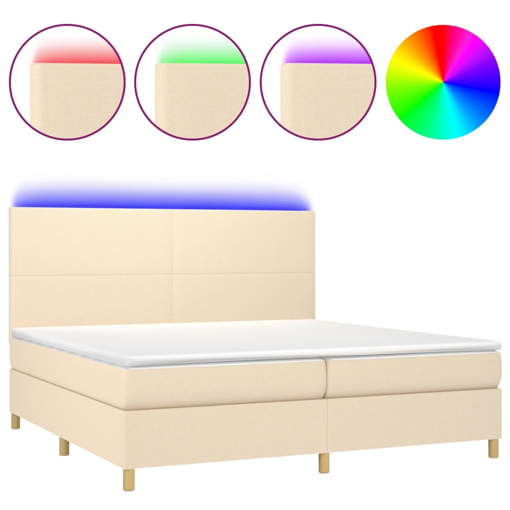 Boxspringbett mit Matratze & LED Creme 200x200 cm Stoff