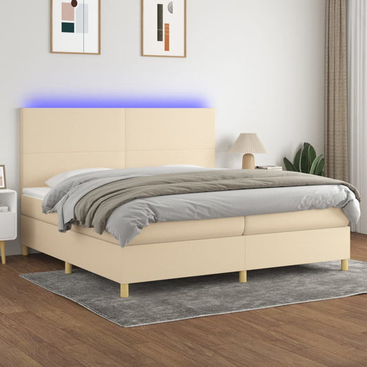 Boxspringbett mit Matratze & LED Creme 200x200 cm Stoff