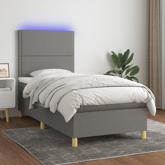 Boxspringbett mit Matratze & LED Dunkelgrau 90x200 cm Stoff