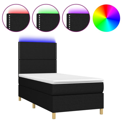 Boxspringbett mit Matratze & LED Schwarz 90x200 cm Stoff