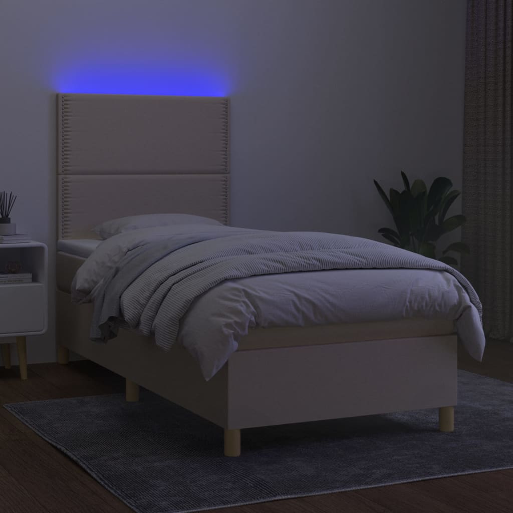 Boxspringbett mit Matratze & LED Creme 90x200 cm Stoff