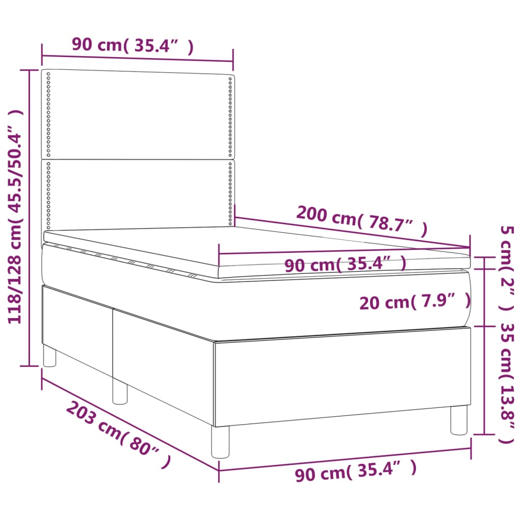 Boxspringbett mit Matratze & LED Creme 90x200 cm Stoff