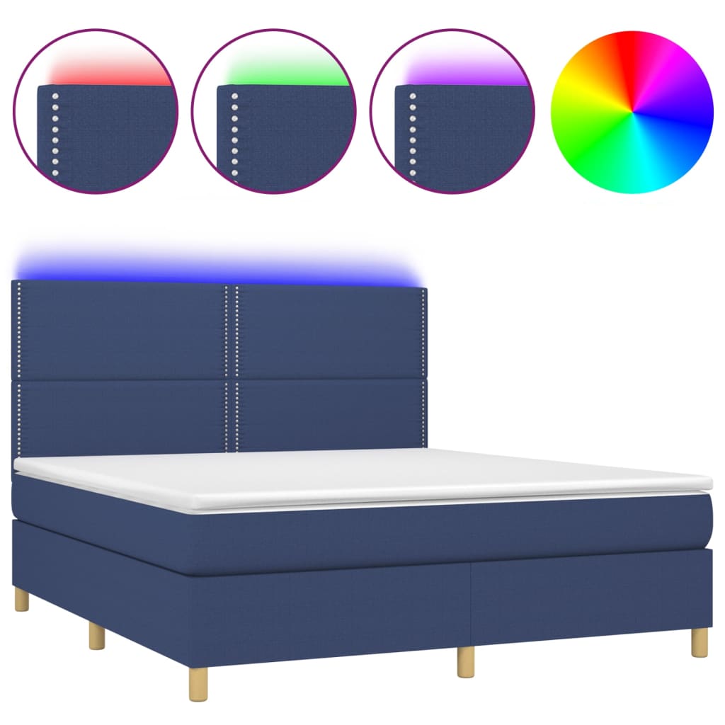 Boxspringbett mit Matratze & LED Blau 160x200 cm Stoff