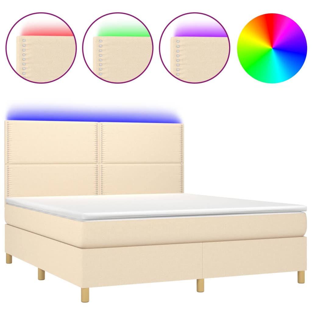 Boxspringbett mit Matratze & LED Creme 180x200 cm Stoff