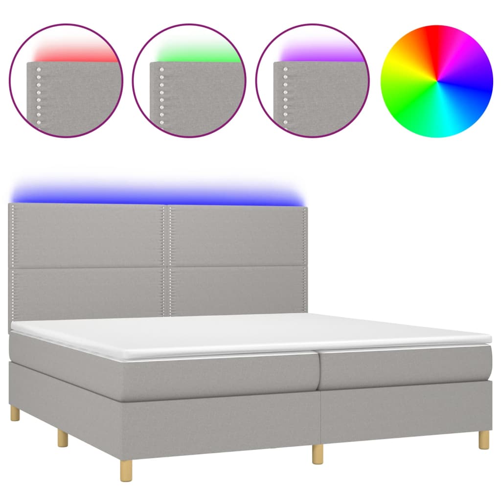 Boxspringbett mit Matratze & LED Hellgrau 200x200 cm Stoff