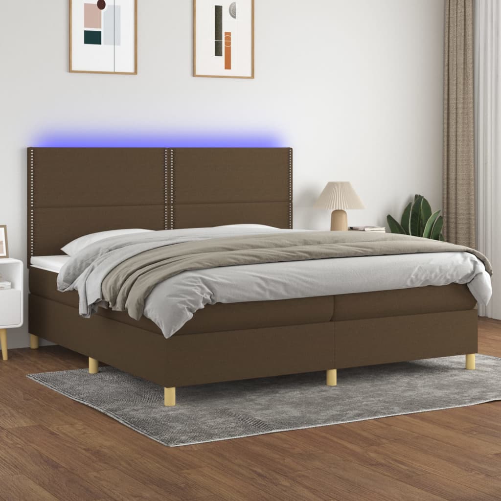 Boxspringbett mit Matratze & LED Dunkelbraun 200x200 cm Stoff