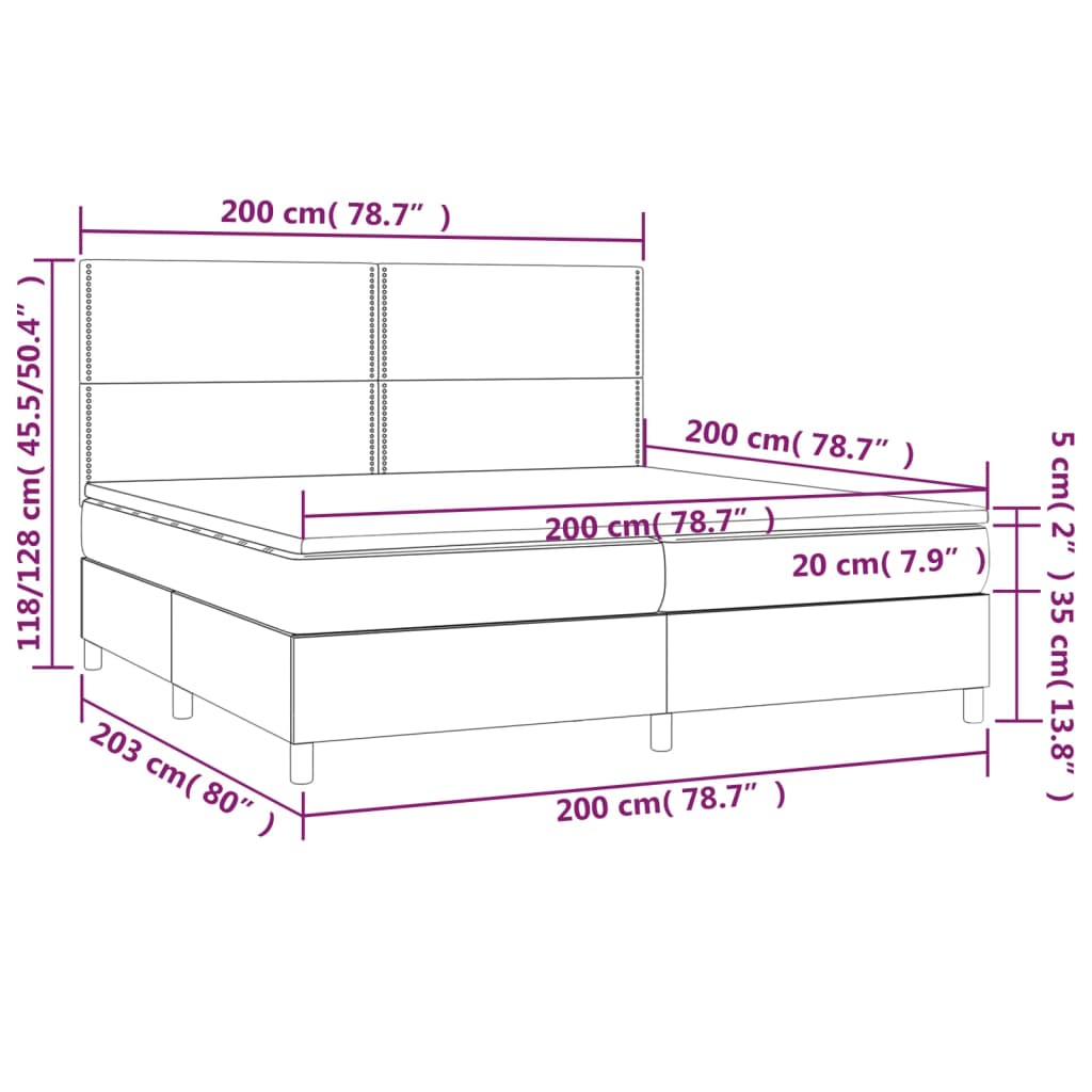 Boxspringbett mit Matratze & LED Taupe 200x200 cm Stoff