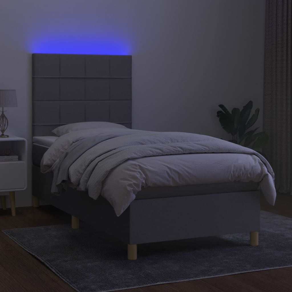 Boxspringbett mit Matratze & LED Hellgrau 90x200 cm Stoff