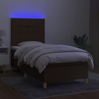 Boxspringbett mit Matratze & LED Dunkelbraun 90x200 cm Stoff