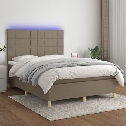 Boxspringbett mit Matratze & LED Taupe 140x200 cm Stoff