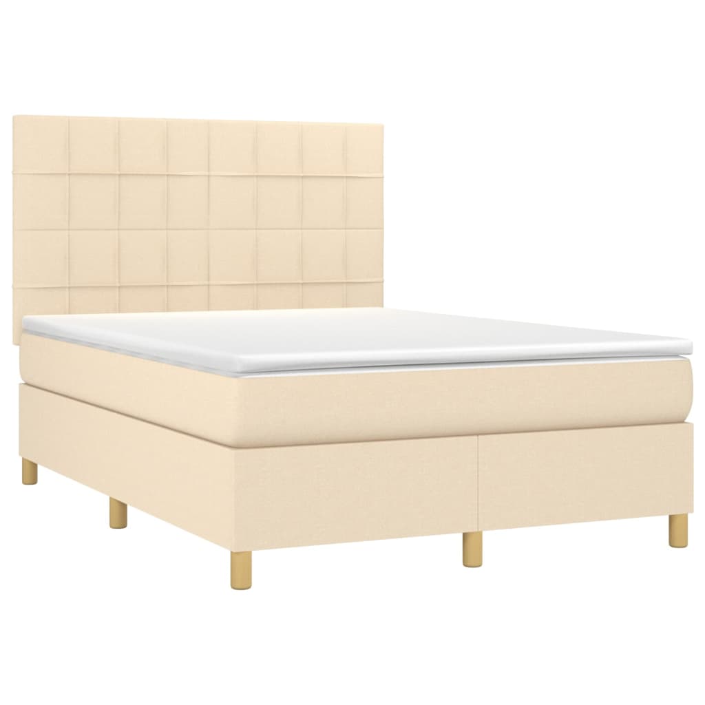 Box spring bed with mattress &amp; LED cream 140x200 cm fabric