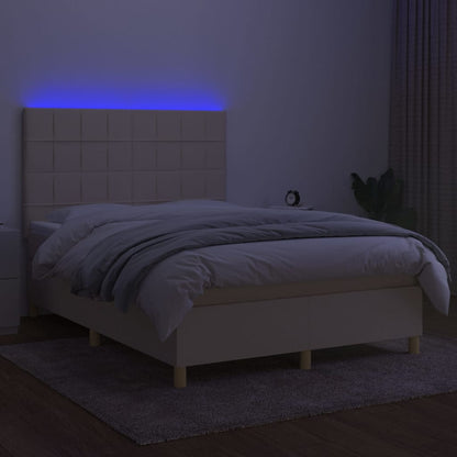 Box spring bed with mattress &amp; LED cream 140x200 cm fabric