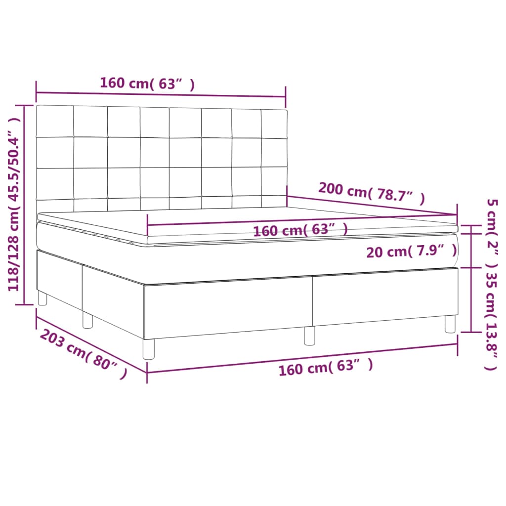 Boxspringbett mit Matratze & LED Taupe 160x200 cm Stoff