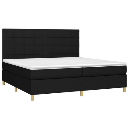 Box spring bed with mattress &amp; LED black 200x200 cm fabric