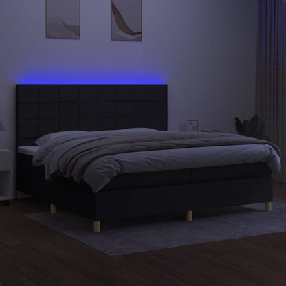 Box spring bed with mattress &amp; LED black 200x200 cm fabric