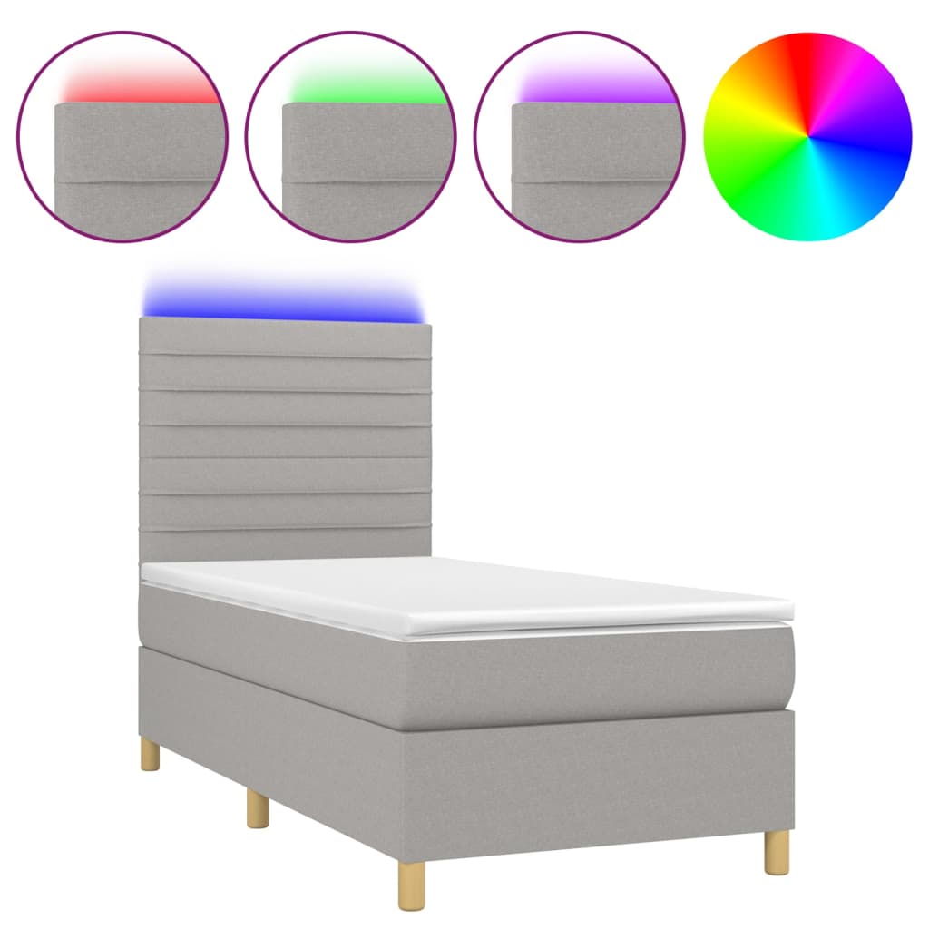 Boxspringbett mit Matratze & LED Hellgrau 90x200 cm Stoff