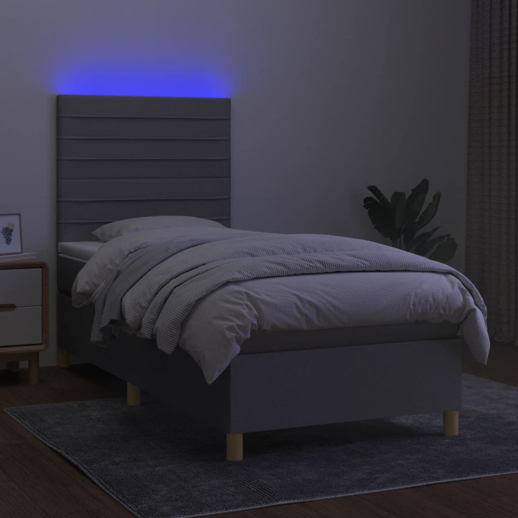 Boxspringbett mit Matratze & LED Hellgrau 90x200 cm Stoff