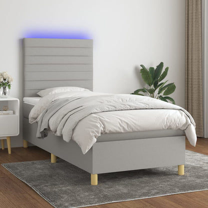 Boxspringbett mit Matratze & LED Hellgrau 90x200 cm Stoff