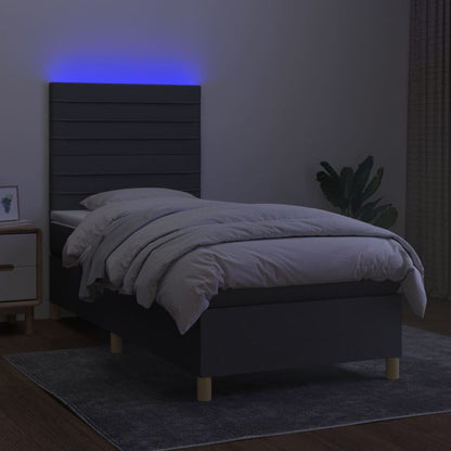 Boxspringbett mit Matratze & LED Dunkelgrau 90x200 cm Stoff