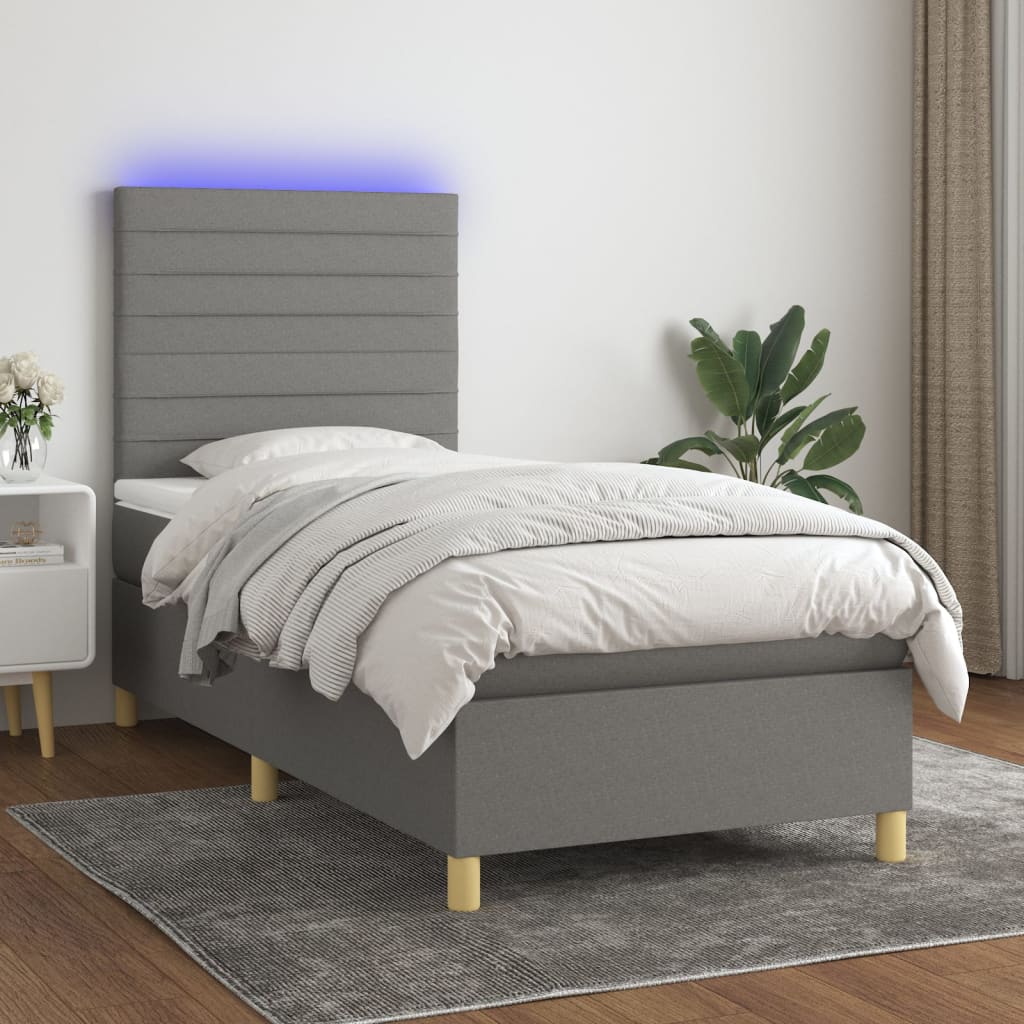 Boxspringbett mit Matratze & LED Dunkelgrau 90x200 cm Stoff