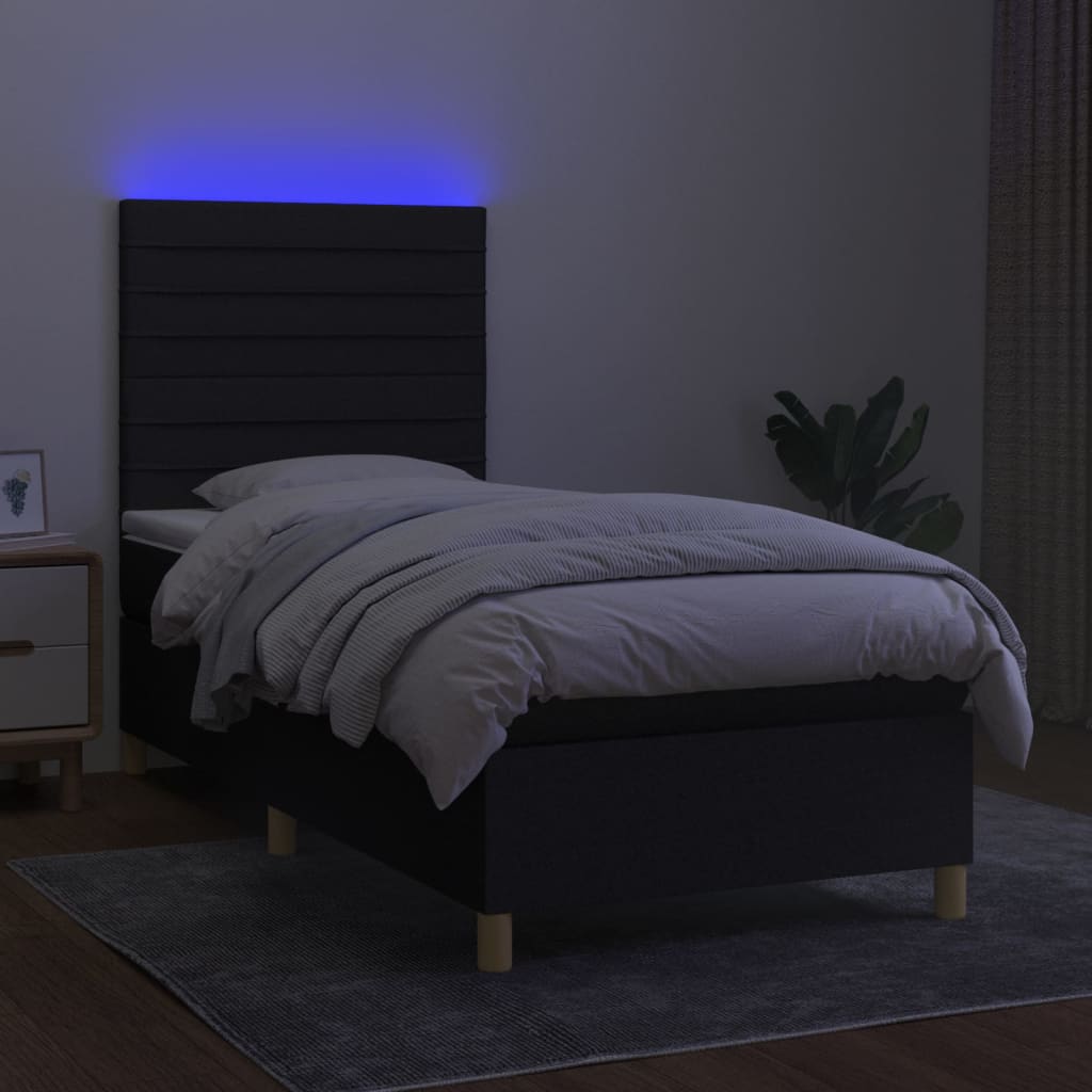 Boxspringbett mit Matratze & LED Schwarz 90x200 cm Stoff