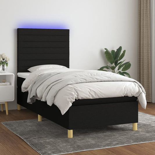 Boxspringbett mit Matratze & LED Schwarz 90x200 cm Stoff