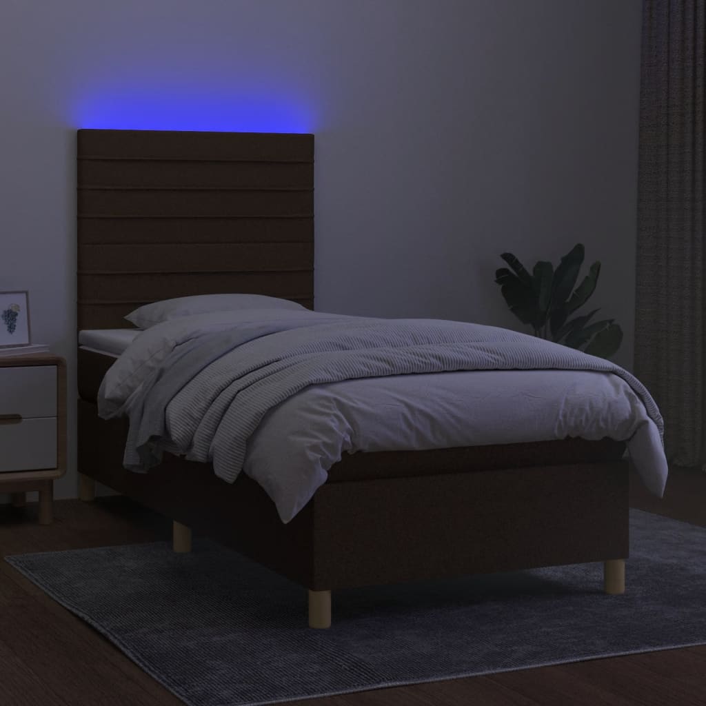 Boxspringbett mit Matratze & LED Dunkelbraun 90x200 cm Stoff