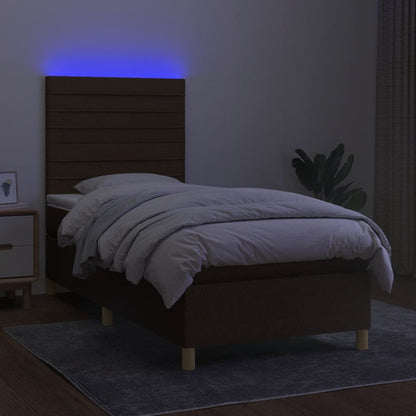 Boxspringbett mit Matratze & LED Dunkelbraun 90x200 cm Stoff