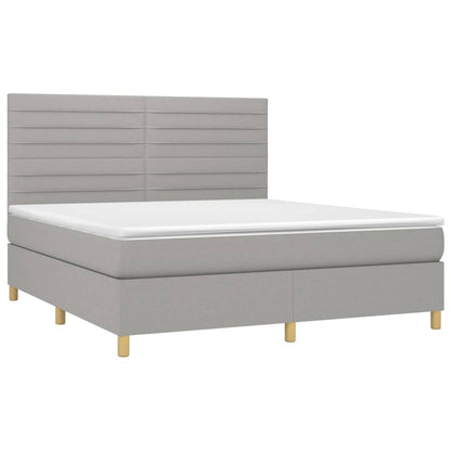 Box spring bed with mattress &amp; LED light grey 160x200 cm fabric