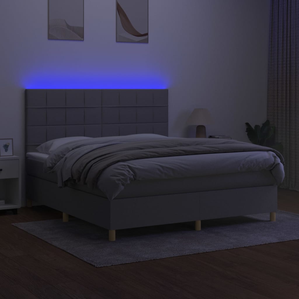 Box spring bed with mattress &amp; LED light grey 160x200 cm fabric