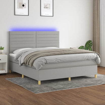 Box spring bed with mattress &amp; LED light grey 160x200 cm fabric