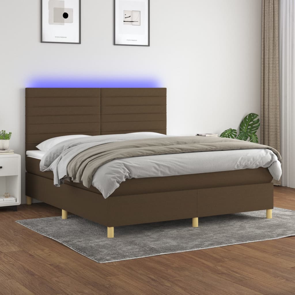 Boxspringbett mit Matratze & LED Dunkelbraun 160x200 cm Stoff