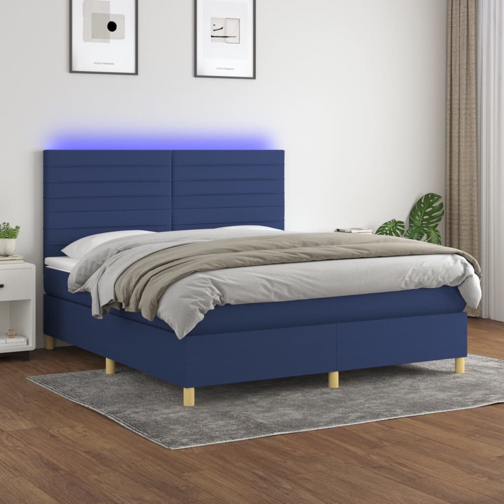 Boxspringbett mit Matratze & LED Blau 160x200 cm Stoff