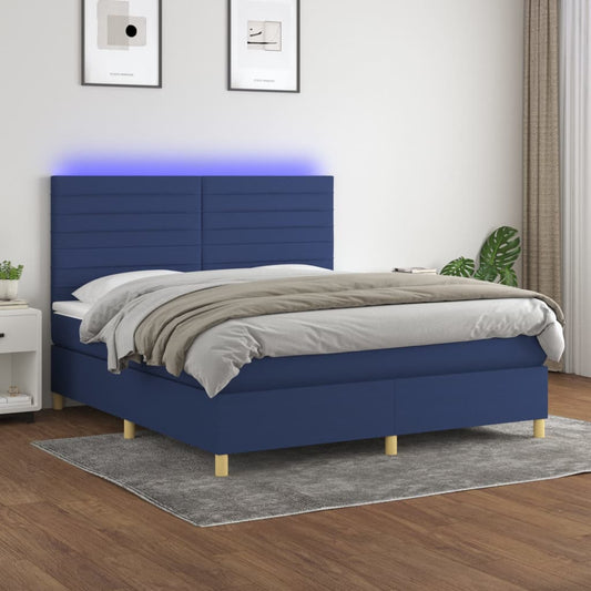 Boxspringbett mit Matratze & LED Blau 160x200 cm Stoff